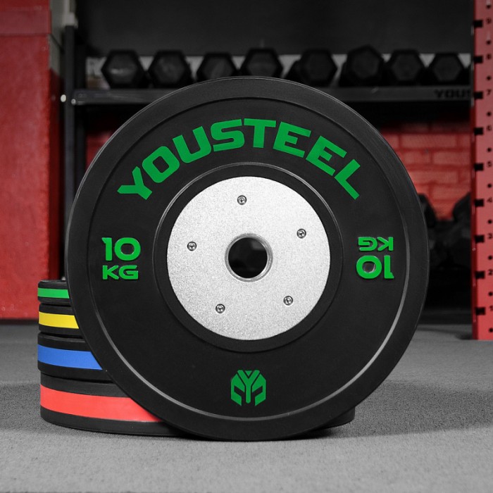 Диски тяжелоатлетические YouSteel 10-25 кг с цветной полосой